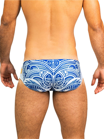 Men's Swimwear Brief Classic Brazilian Swimsuit Designer Sunga - Blue Mandala