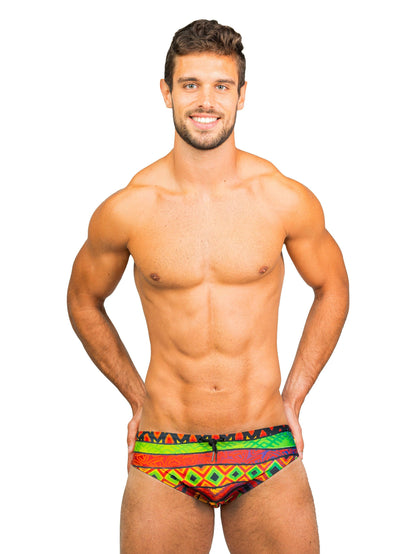 Men's Swimwear Brief Brazilian Swimsuit Designer Sunga - Four Elements Tribal